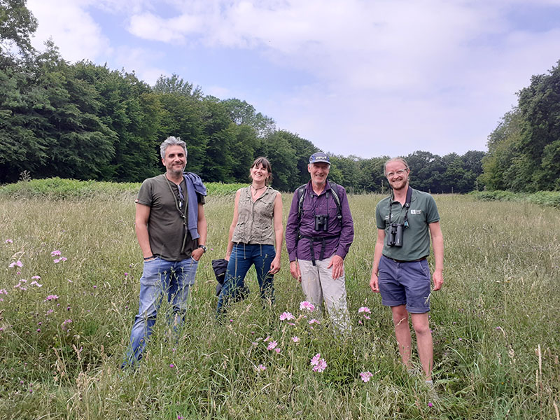 Out on a site visit at Mayes Park with project partners (from left to right, James Clapshaw Landowner, Fran Southgate Wilder Landscapes Advisor SWT, David Bridges Wild About Warnham, Jake Everitt Countryside and (Ecology Manager Horsham District Council) © Richard Black