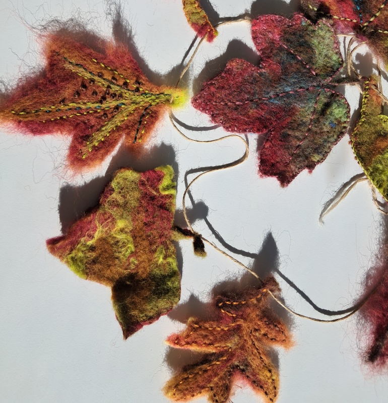 A felted garland with leaves