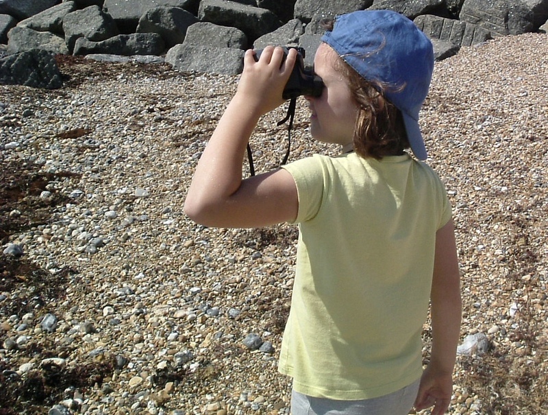 Mya birdspotting on the beach