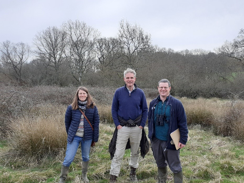Out on site looking at wetland and woodland